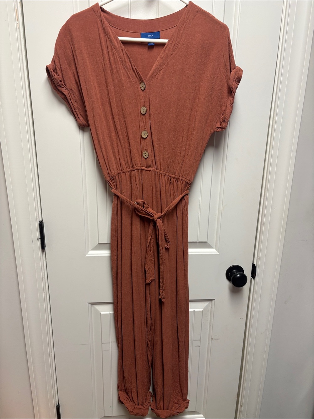 Apt. 9 Mauve Maxi Button-Front Tie-Waist Jumpsuit Size S